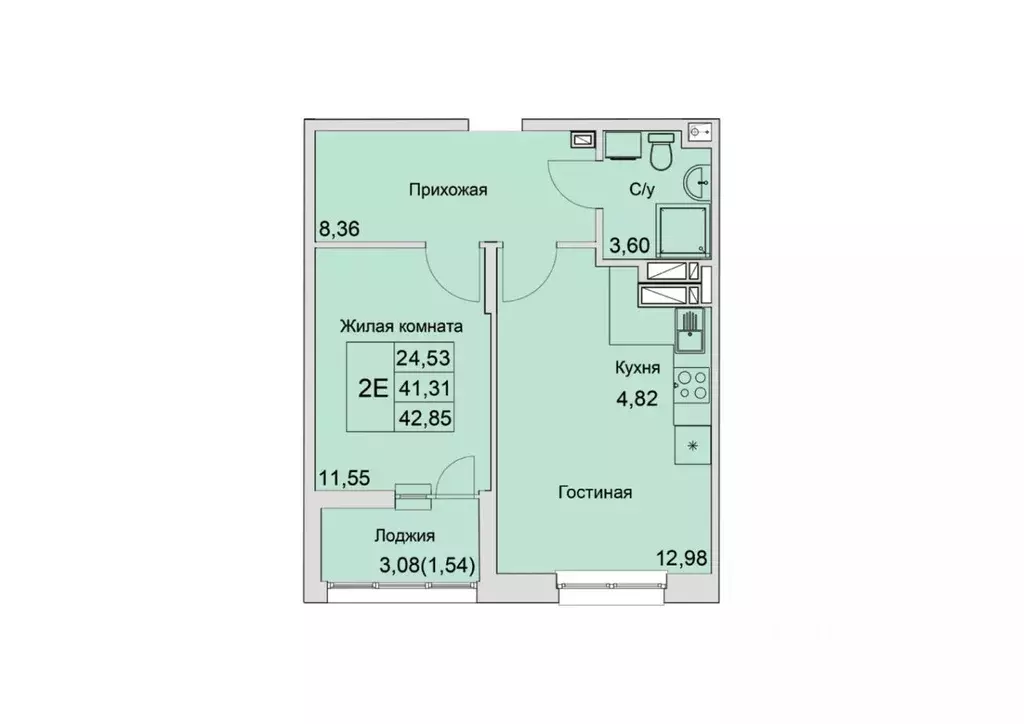 2-к кв. Ростовская область, Батайск  (42.85 м) - Фото 1