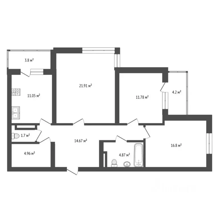 3-к кв. Тюменская область, Тюмень ул. Федюнинского, 30 (83.2 м) - Фото 2