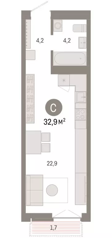 Квартира-студия: Новосибирск, Большевистская улица, 66 (32.88 м) - Фото 2