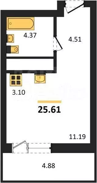 Квартира-студия, 25,6 м, 24/24 эт. - Фото 0