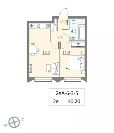 1-комнатная квартира: Москва, набережная Марка Шагала, 13 (40.1 м) - Фото 1