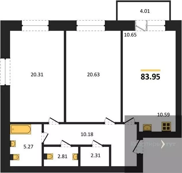 2-комнатная квартира: посёлок Солнечный, Кленовая улица, 3 (83.95 м) - Фото 1