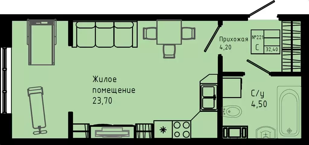 Квартира-студия: Коммунар, Железнодорожная улица, 41к3 (32.4 м) - Фото 1