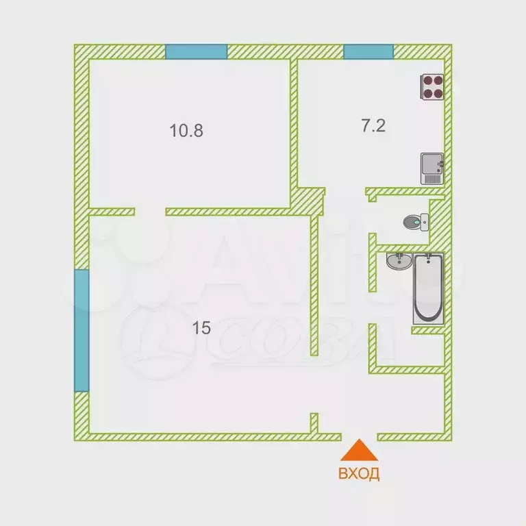 2-к. квартира, 44,6 м, 2/3 эт. - Фото 0