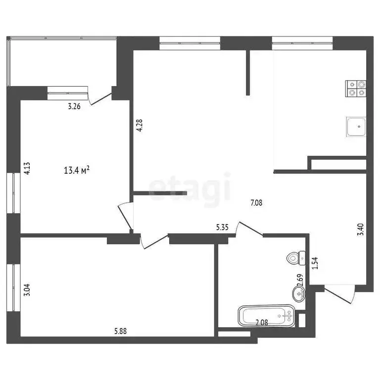 2-комнатная квартира: Тюмень, улица Мельникайте, 32 (66 м) - Фото 0