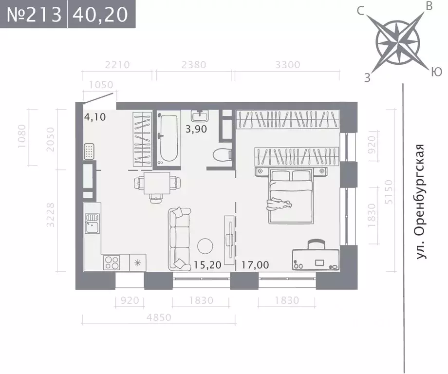 1-к кв. Татарстан, Казань ул. Шишкина (40.2 м) - Фото 1