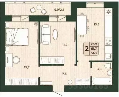 2-к кв. Самарская область, Волжский район, Смышляевка городское ... - Фото 1