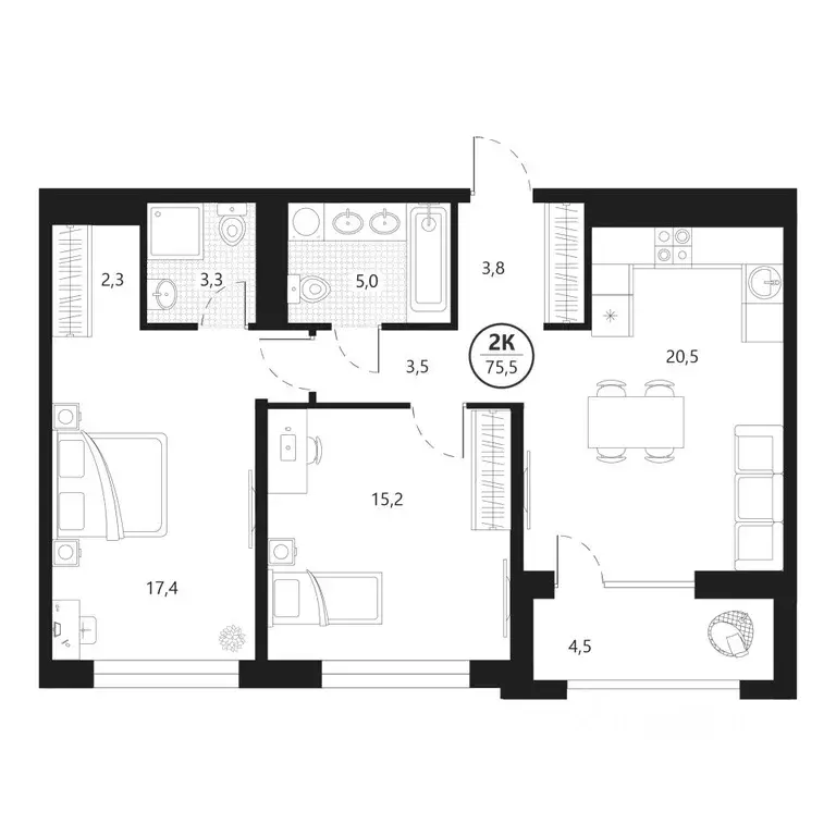 2-к кв. Тюменская область, Тюмень ул. Разведчика Кузнецова, 16 (75.5 ... - Фото 0