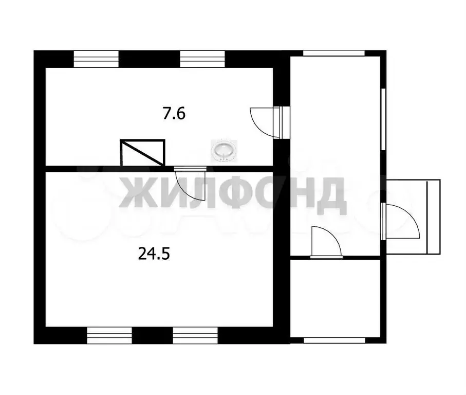 1-к. квартира, 32,2 м, 1/1 эт. - Фото 0