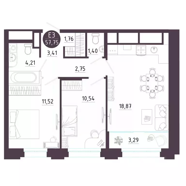 2-к кв. Рязанская область, Рязань Московское ш. (57.75 м) - Фото 1