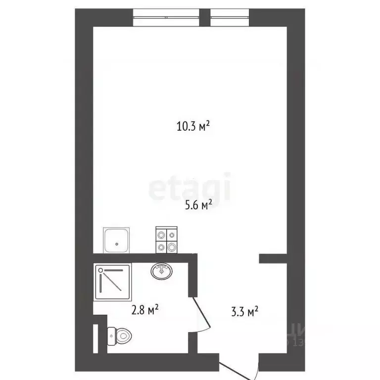 Студия Тюменская область, Тюмень Полевая ул., 117к4 (21.8 м) - Фото 2