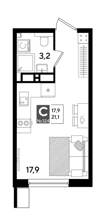 Квартира-студия: Краснодар, микрорайон Догма Парк (21.1 м) - Фото 0