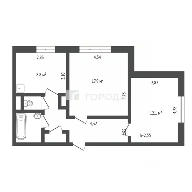 2-к кв. Кемеровская область, Новокузнецк Ноградская ул., 13 (52.1 м) - Фото 2