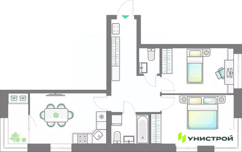 2-к кв. Татарстан, Казань Лето жилой комплекс (59.09 м) - Фото 1