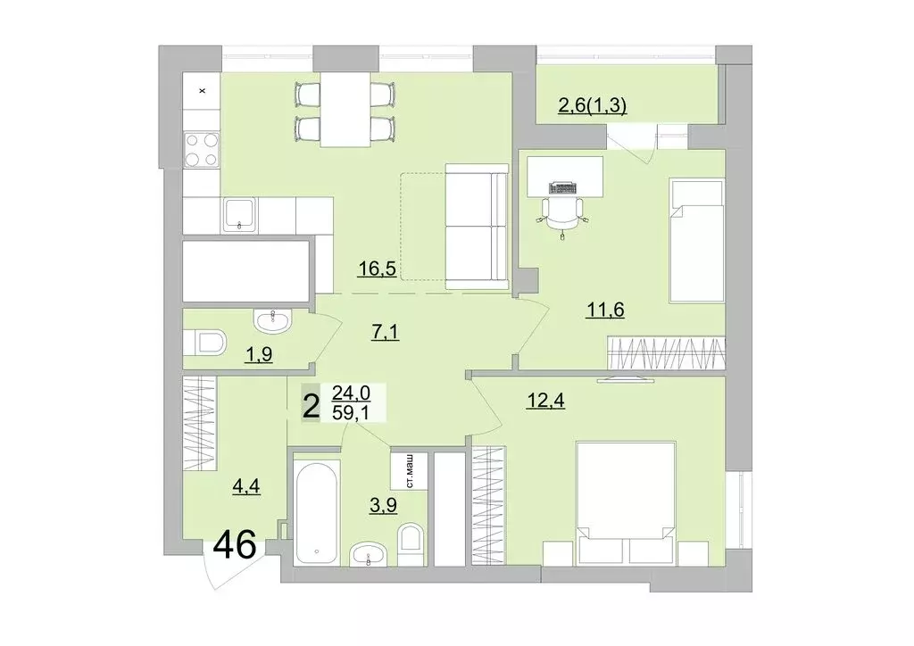2-комнатная квартира: Екатеринбург, Черкасская улица, 5к3 (59.1 м) - Фото 0