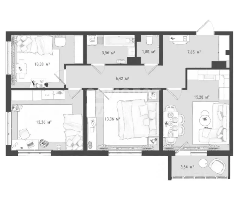 3-к кв. Томская область, Томск ул. Войкова, 51 (75.87 м) - Фото 1