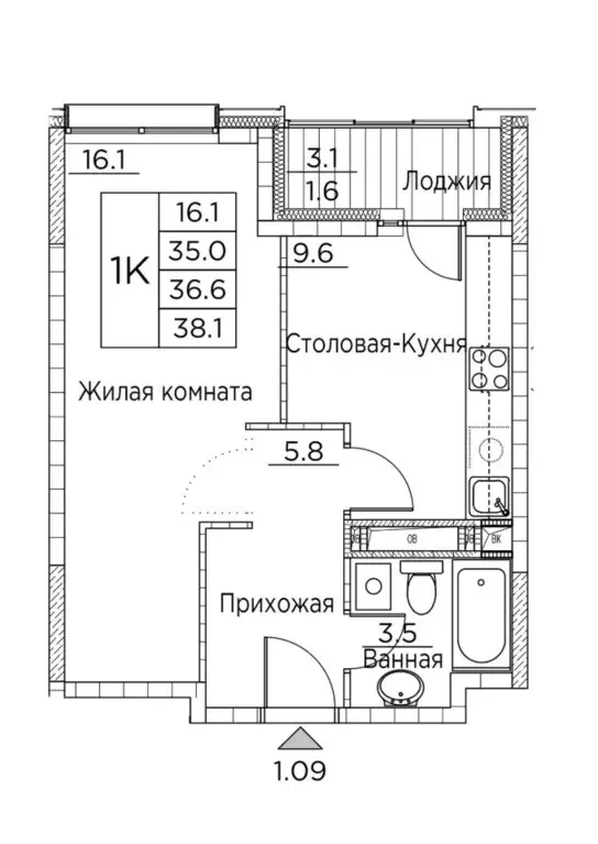 1-к кв. Приморский край, Владивосток ул. Расула Гамзатова, 7к2 (38.1 ... - Фото 0