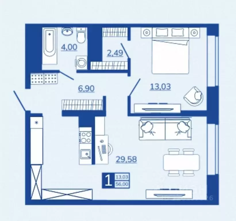 1-к кв. Брянская область, Брянск Новый Город жилой комплекс (56.0 м) - Фото 1