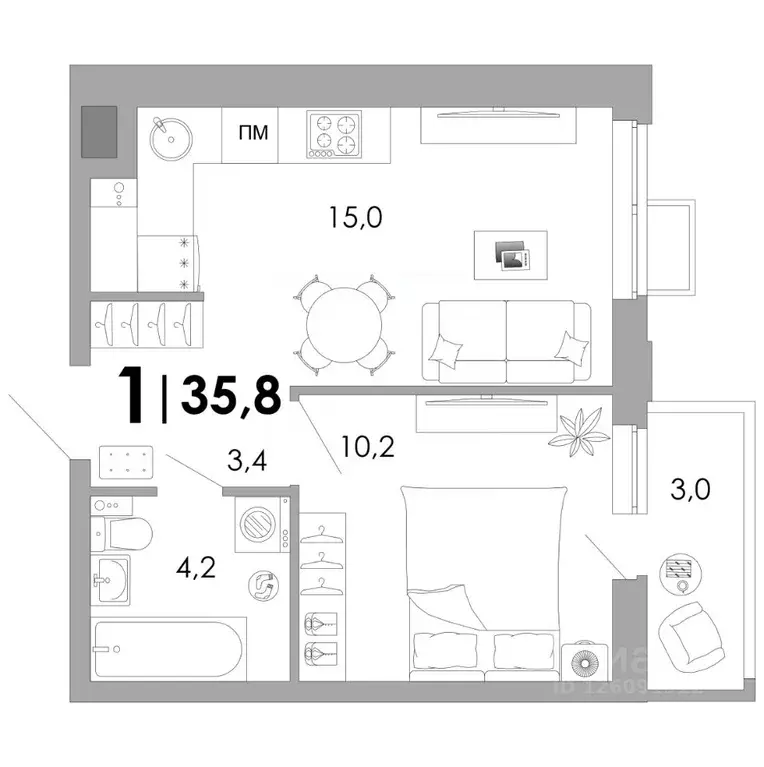 1-к кв. Владимирская область, Владимир Уно жилой комплекс (35.8 м) - Фото 1
