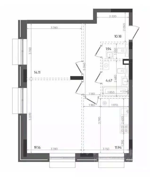 2-к кв. Татарстан, Казань Вознесенский Квартал жилой комплекс (61.8 м) - Фото 1