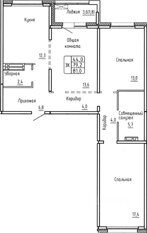 3-к кв. Новосибирская область, Новосибирск  (79.2 м) - Фото 0