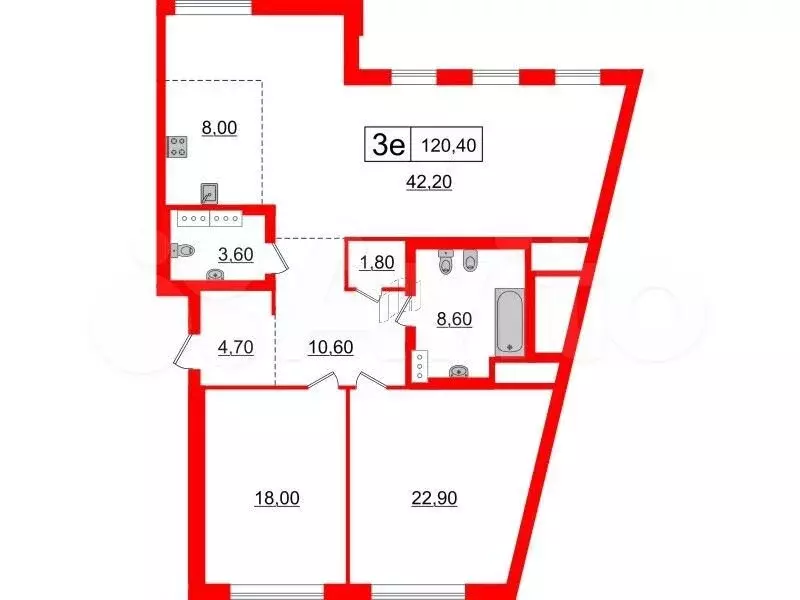 2-к. квартира, 120,4 м, 5/7 эт. - Фото 0