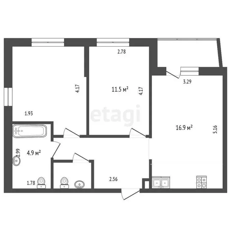 2-комнатная квартира: Тюмень, улица Николая Глебова, 6 (56.7 м) - Фото 0