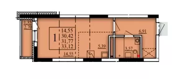 Квартира-студия: Уфа, жилой район Затон-Восточный, ЖК Паруса (31.77 м) - Фото 1