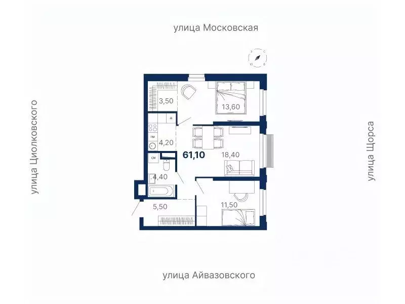 2-к кв. Свердловская область, Екатеринбург ул. Московская, 249/2 (61.1 ... - Фото 0