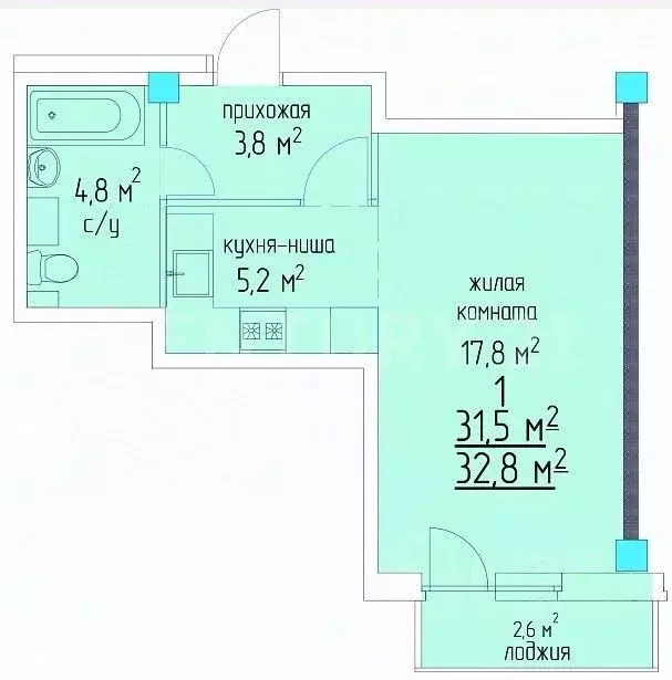 Студия Пермский край, Пермь ул. Красные Казармы, 64 (32.0 м) - Фото 2