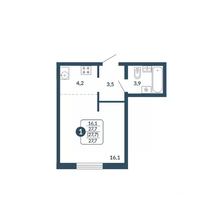 Студия Кировская область, Киров Скандинавия жилой комплекс (27.7 м) - Фото 1