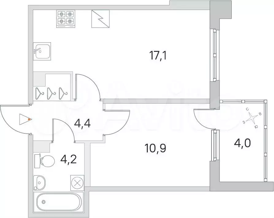 1-к. квартира, 40,2 м, 1/5 эт. - Фото 0