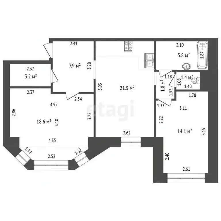 3-к кв. Ханты-Мансийский АО, Нягань 4-й мкр, 1 (74.3 м) - Фото 1