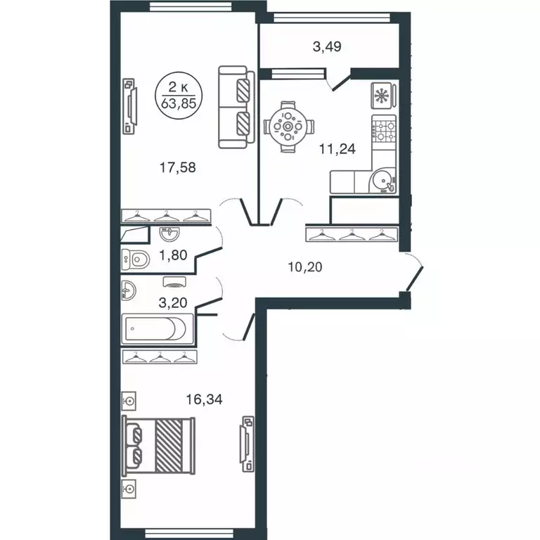 2-к кв. Тверская область, Тверь Южный мкр,  (63.85 м) - Фото 0