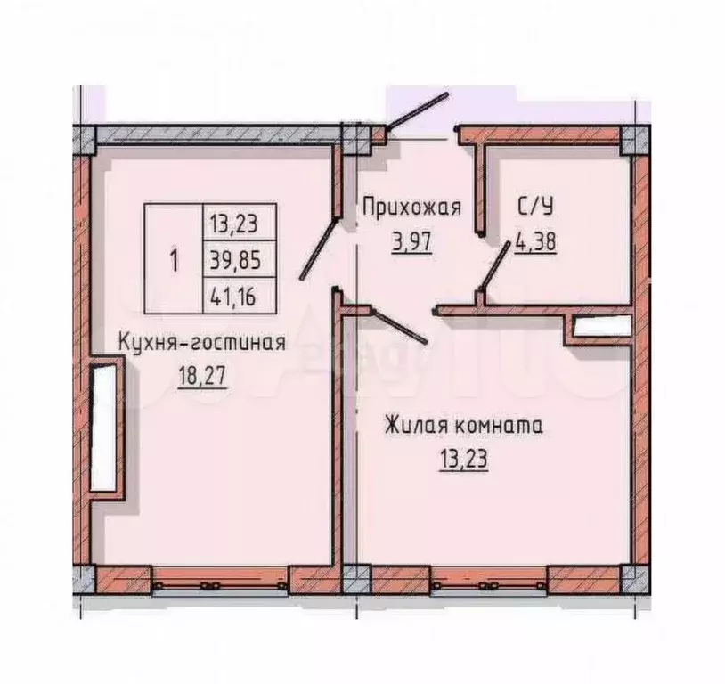 1-к. квартира, 41,2 м, 4/16 эт. - Фото 0