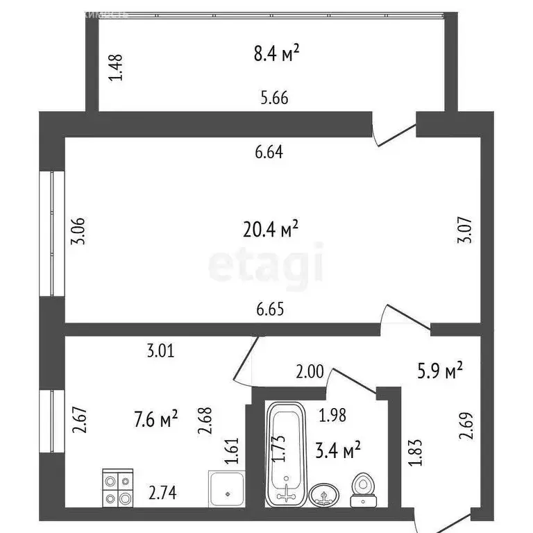1-комнатная квартира: Стерлитамак, улица Артёма, 21А (35.9 м) - Фото 1
