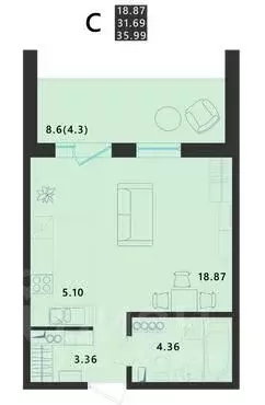 Студия Псковская область, Псковский район, Завеличенская волость, д. ... - Фото 1