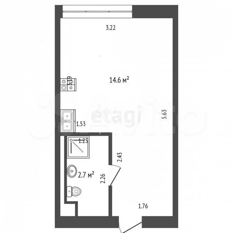 Апартаменты-студия, 18,5 м, 4/5 эт. - Фото 0