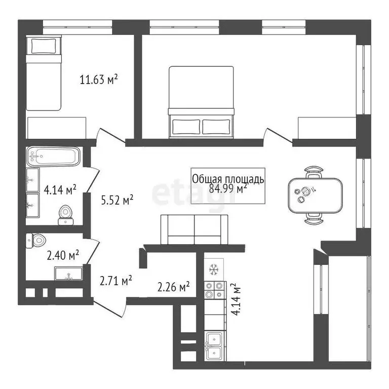 2-комнатная квартира: Новосибирск, улица Семьи Шамшиных, 91 (85 м) - Фото 0