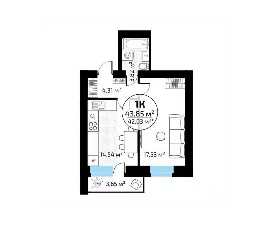 1-к кв. Самарская область, Самара пос. Мехзавод, 1-й кв-л, 50 (43.85 ... - Фото 1