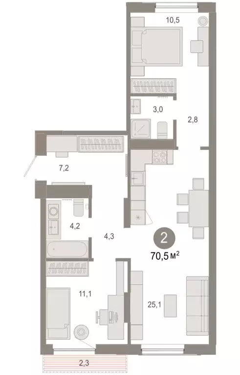 2-комнатная квартира: Тюмень, микрорайон ДОК, ЖК Октябрьский на Туре ... - Фото 1