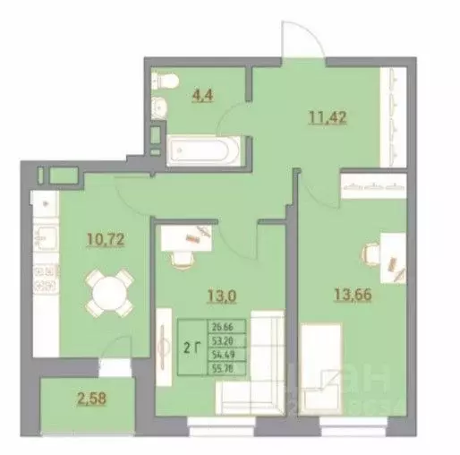 2-к кв. Ростовская область, Ростов-на-Дону Тибетская ул., 1Вс3 (56.3 ... - Фото 2