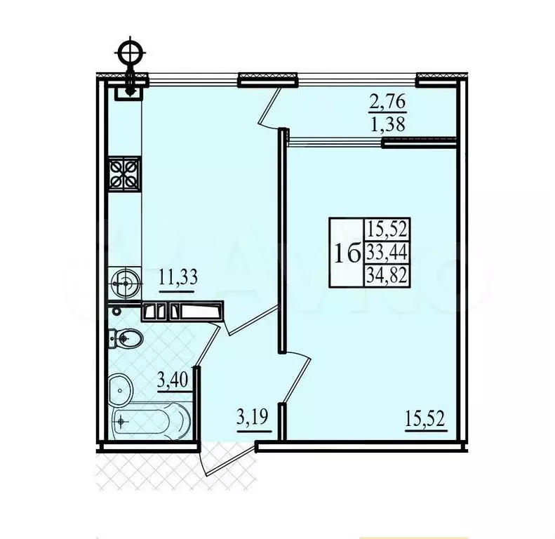 1-к. квартира, 34,8 м, 5/12 эт. - Фото 0