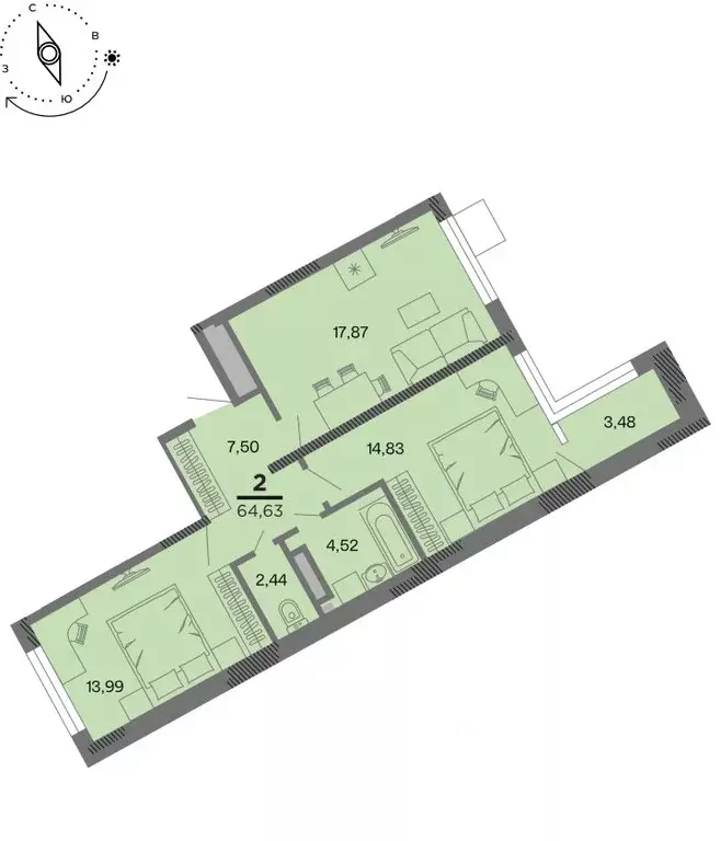 2-к кв. Рязанская область, Рязань Метропарк тер., Метропарк жилой ... - Фото 1
