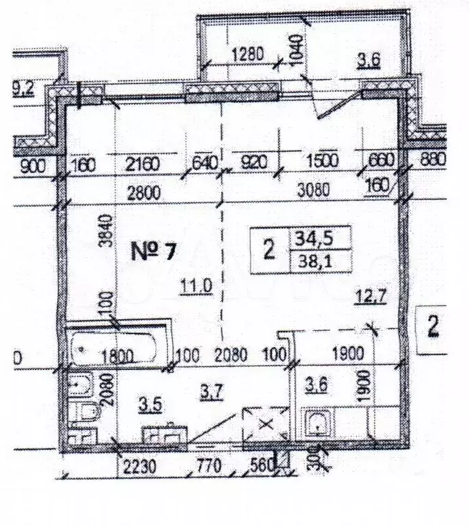 2-к. квартира, 38,1 м, 2/15 эт. - Фото 0
