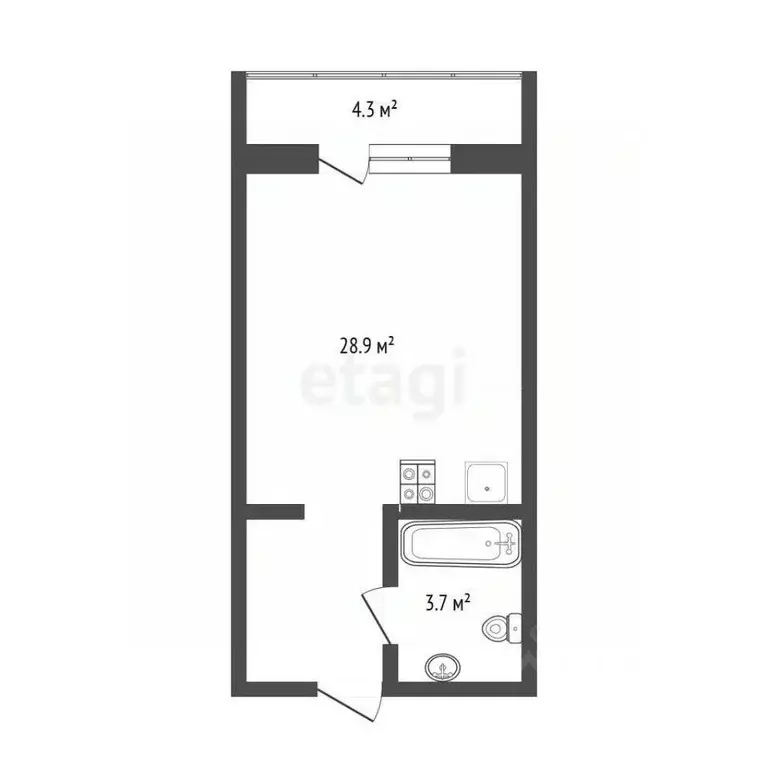 Студия Тюменская область, Тюмень Комбинатская ул., 54к2 (33.0 м) - Фото 2