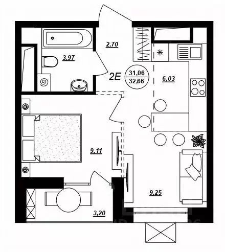 2-к кв. Хабаровский край, Хабаровск ул. Демьяна Бедного (32.66 м) - Фото 1