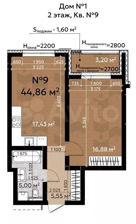 2-к. квартира, 46,5 м, 2/4 эт. - Фото 0