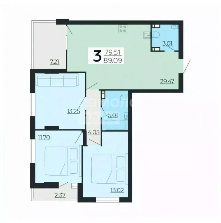 3-к кв. Липецкая область, Липецк ул. Качалова (89.43 м) - Фото 1