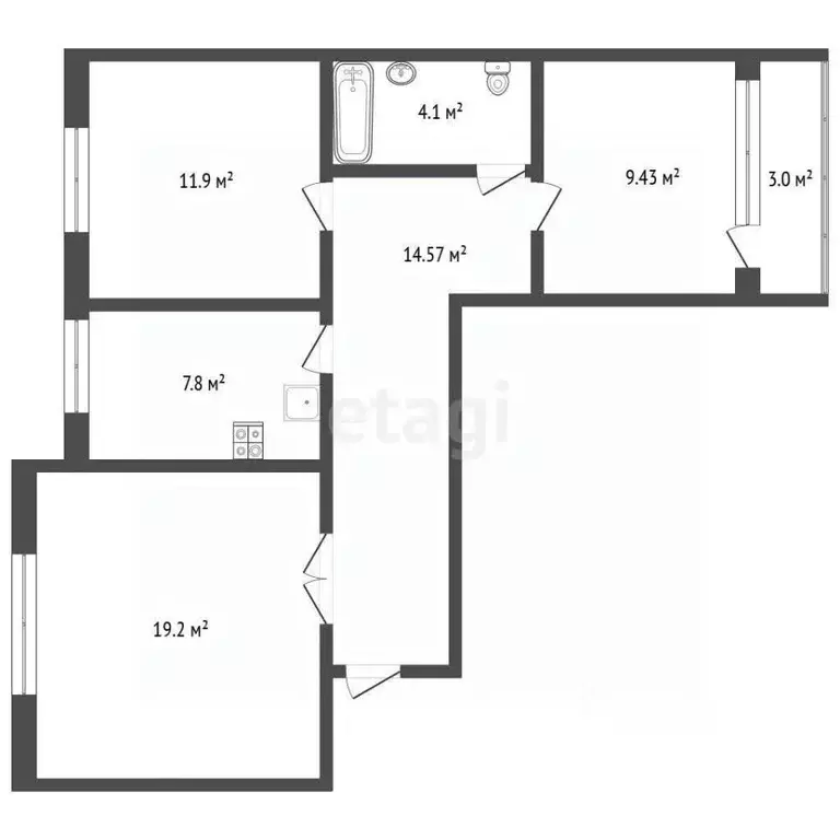 3-к кв. Коми, Сыктывкар ул. Мира, 39 (64.6 м) - Фото 2